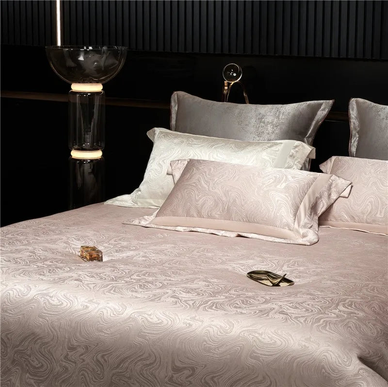 Water Patterned Jacquard 1000TC Eyptian Cotton Bedding White Rich Silk Silky Soft Wrinkle Free Duvet cover Flat sheet Pillowcase