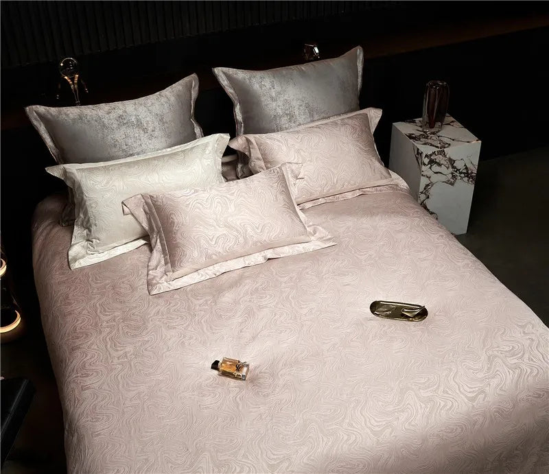 Water Patterned Jacquard 1000TC Eyptian Cotton Bedding White Rich Silk Silky Soft Wrinkle Free Duvet cover Flat sheet Pillowcase