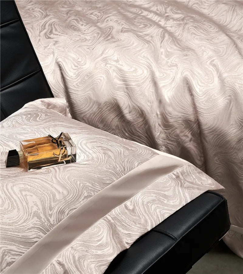 Water Patterned Jacquard 1000TC Eyptian Cotton Bedding White Rich Silk Silky Soft Wrinkle Free Duvet cover Flat sheet Pillowcase