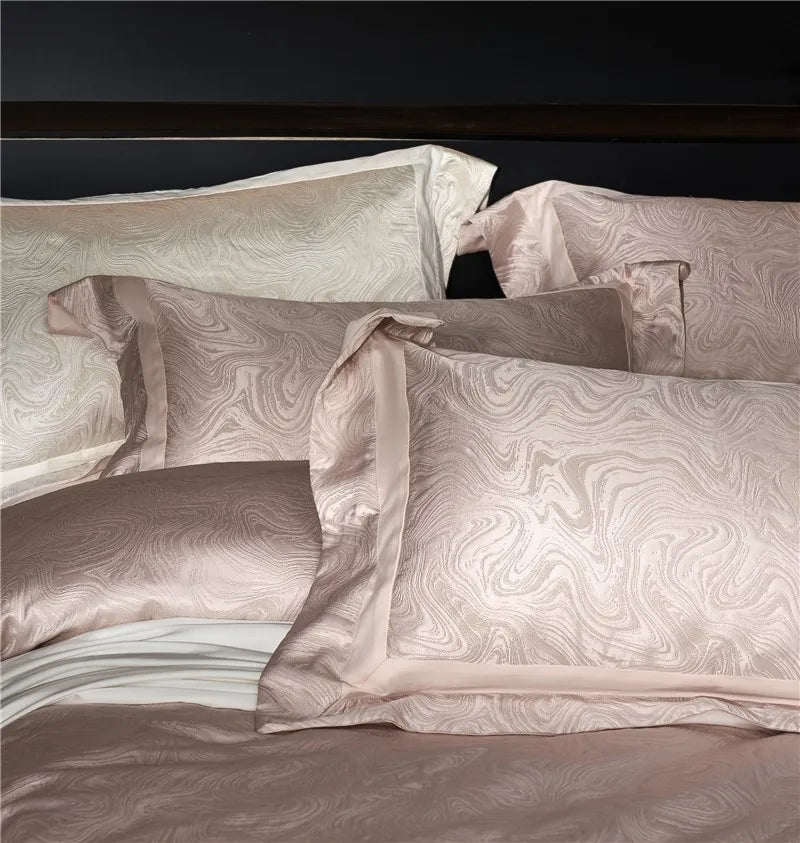 Water Patterned Jacquard 1000TC Eyptian Cotton Bedding White Rich Silk Silky Soft Wrinkle Free Duvet cover Flat sheet Pillowcase