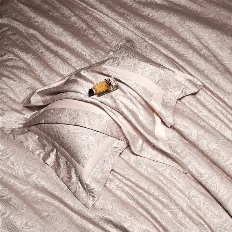 Water Patterned Jacquard 1000TC Eyptian Cotton Bedding White Rich Silk Silky Soft Wrinkle Free Duvet cover Flat sheet Pillowcase