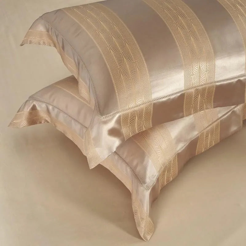 100% Pure Mulberry Nature Silk Jacquard Duvet Cover King size 4Pcs Luxury Silk Bedding Set Flat Bed Sheet,Pillowcases Cool Soft