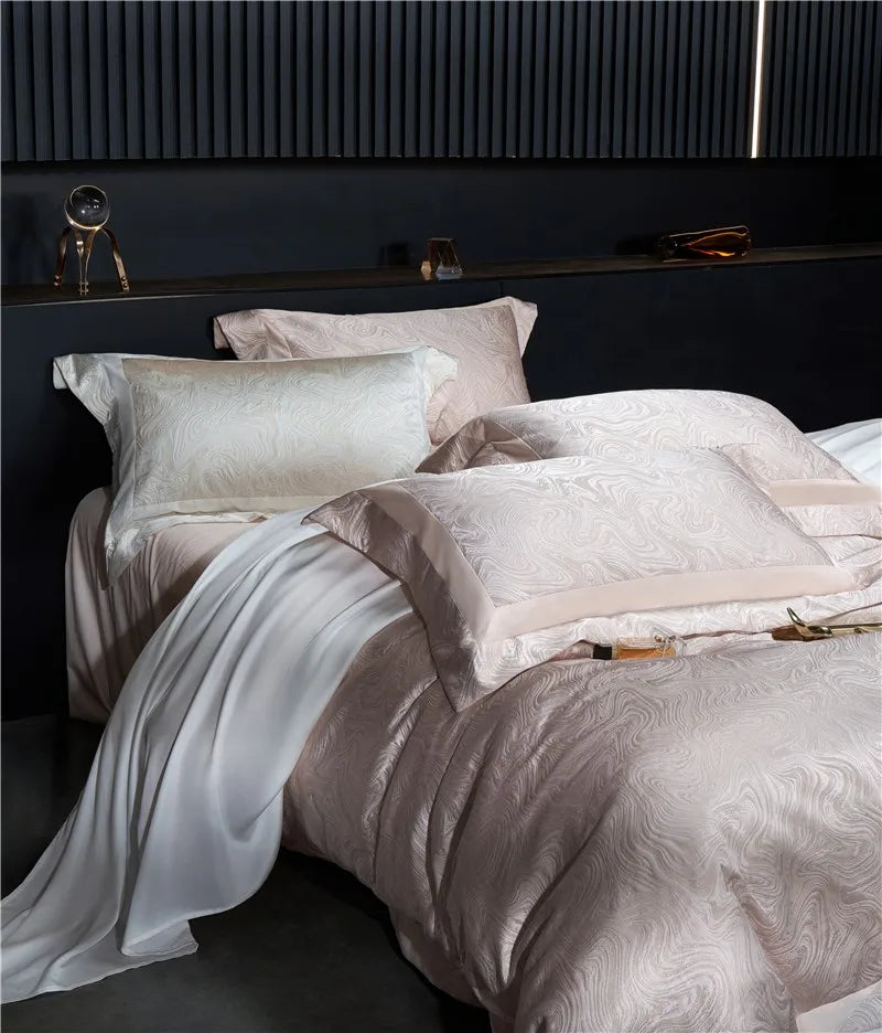 Water Patterned Jacquard 1000TC Eyptian Cotton Bedding White Rich Silk Silky Soft Wrinkle Free Duvet cover Flat sheet Pillowcase