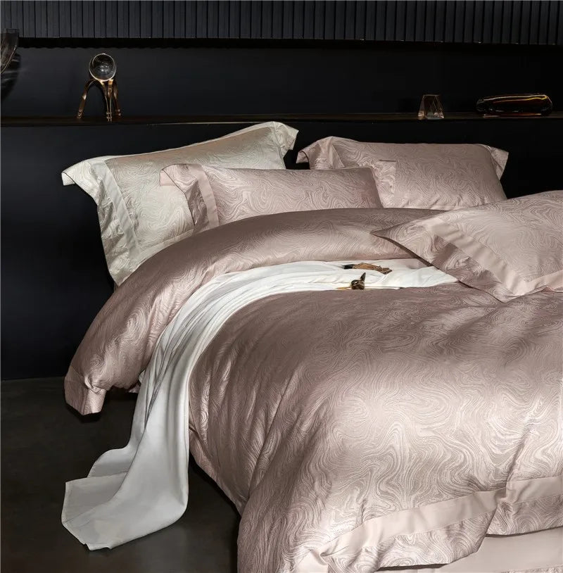 Water Patterned Jacquard 1000TC Eyptian Cotton Bedding White Rich Silk Silky Soft Wrinkle Free Duvet cover Flat sheet Pillowcase