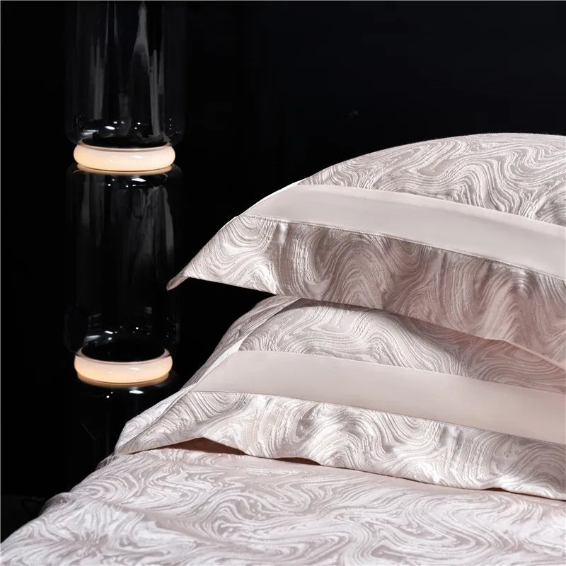 Water Patterned Jacquard 1000TC Eyptian Cotton Bedding White Rich Silk Silky Soft Wrinkle Free Duvet cover Flat sheet Pillowcase