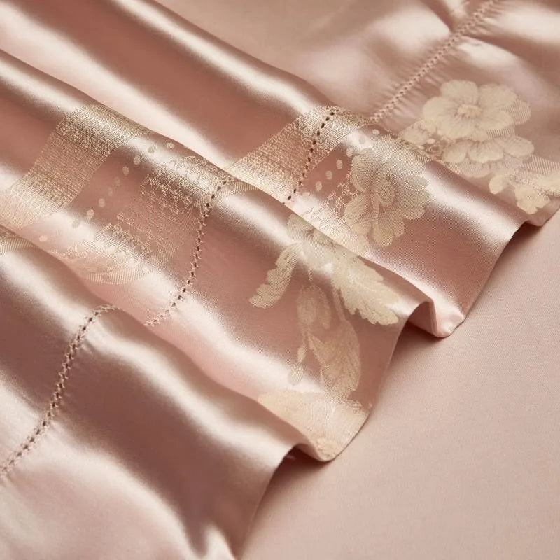 100% Pure Mulberry Nature Silk Jacquard Duvet Cover King size 4Pcs Luxury Silk Bedding Set Flat Bed Sheet,Pillowcases Cool Soft