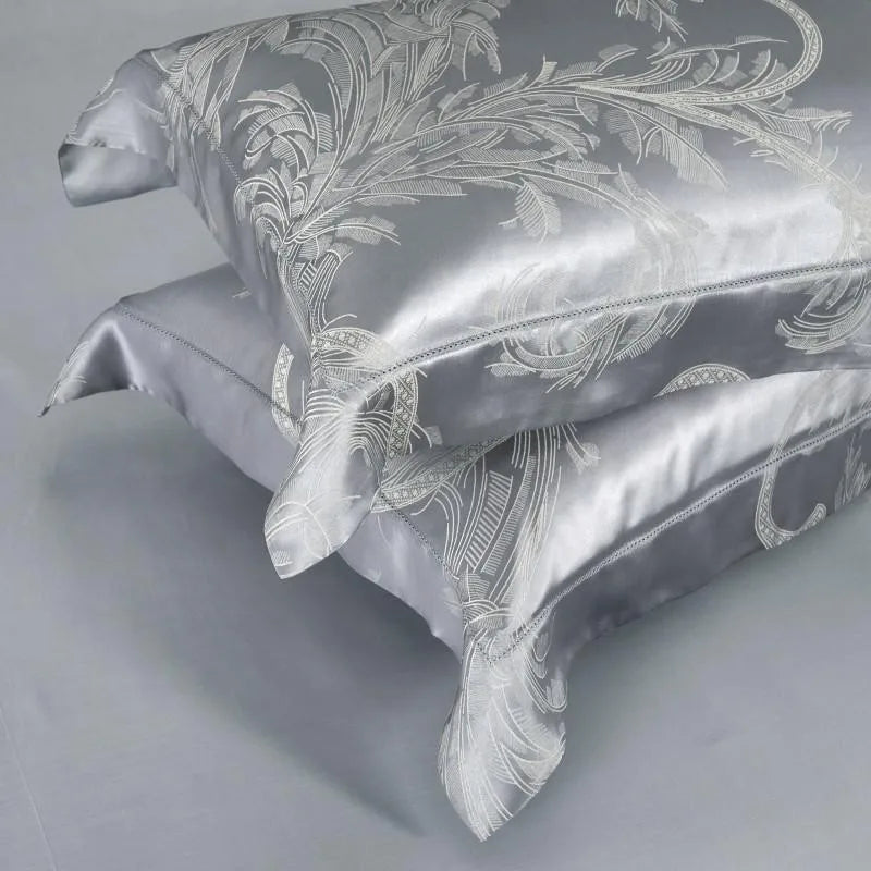 100% Pure Mulberry Nature Silk Jacquard Duvet Cover King size 4Pcs Luxury Silk Bedding Set Flat Bed Sheet,Pillowcases Cool Soft
